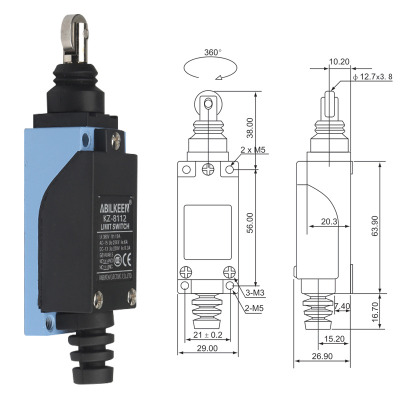 Hot Selling KZ-8 Series Double Circuit Roller Plunger Type Limited Switch IP64 Waterproof and Dustproof Micro Limit Switch