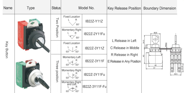 Z26 22mm dual momentary key pushbutton selector switch 3 position