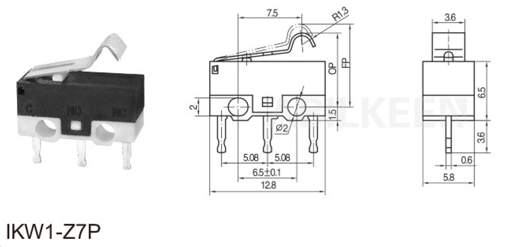 ABILKEEN cheapest 16a micro switch air flow 3pin tactile miniature micro switch with special lever