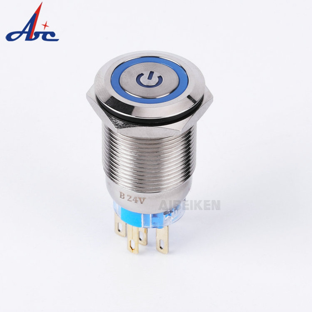 Custom waterproof metal electrical ring light led spring flush head 12mm 19mm 22mm 25mm momentary push start stop button switch