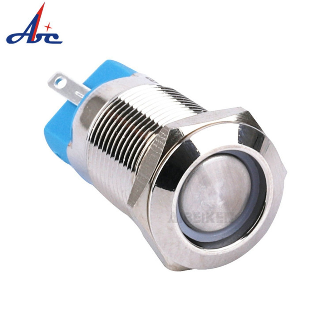 Stainless steel waterproof metal ring light led spring flush head 12mm 19mm 22mm 25mm momentary push start stop button switch