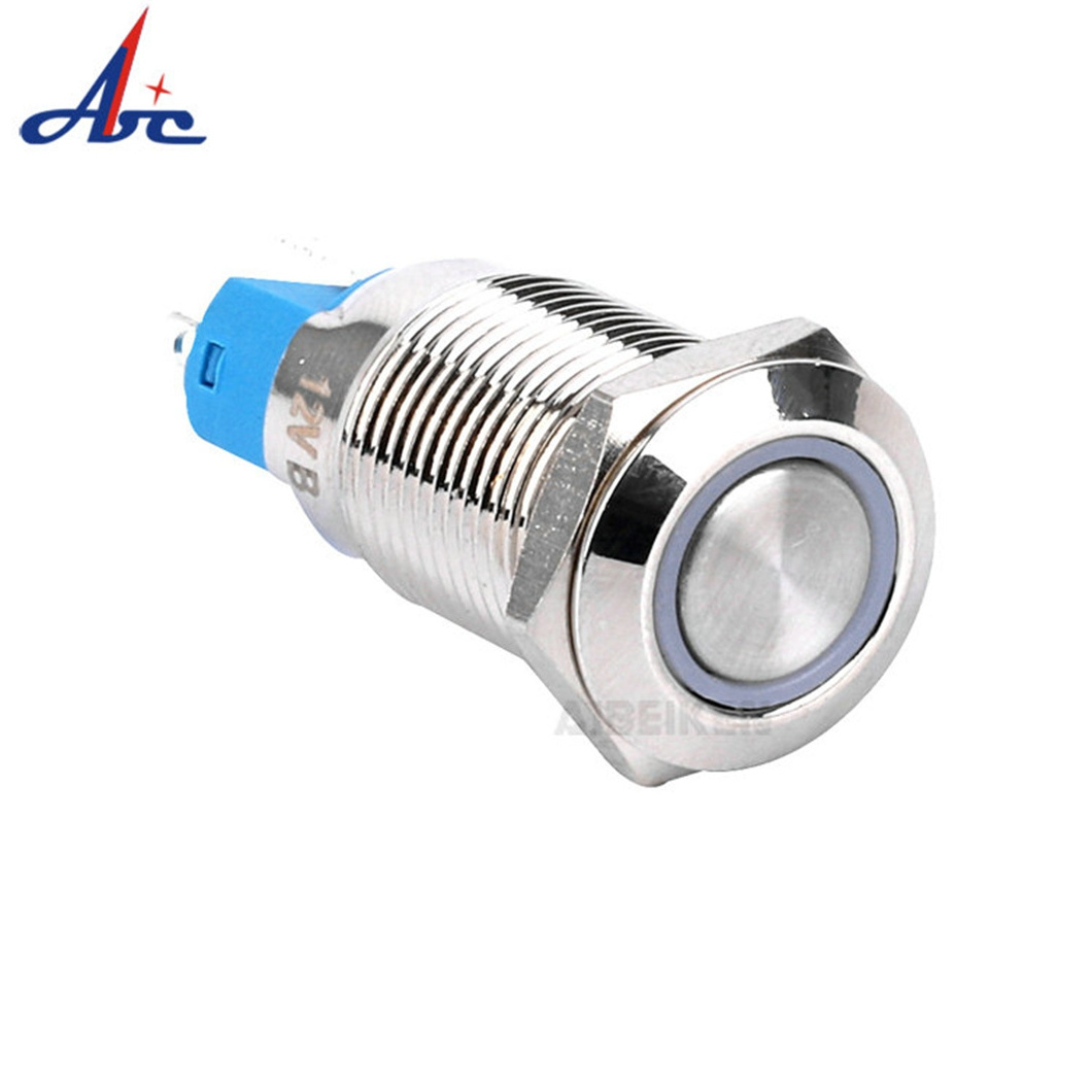 Stainless steel waterproof metal ring light led spring flush head 12mm 19mm 22mm 25mm momentary push start stop button switch