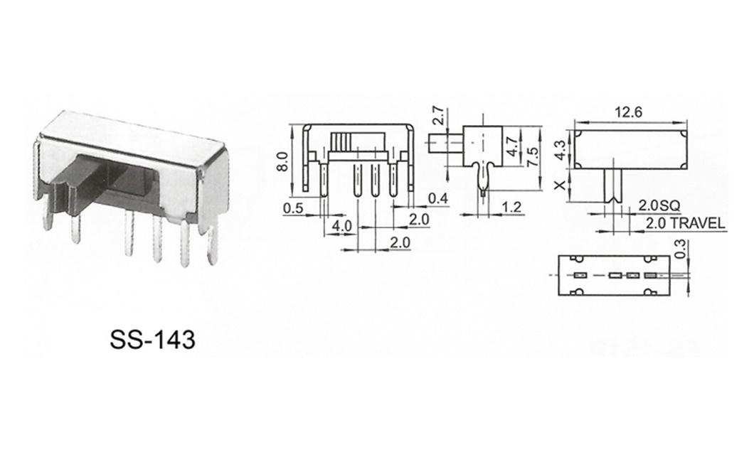 SS-143 kids slides plastic slide 2 position brushed brass toggle light switch 4 position mini Slide Switch for cars