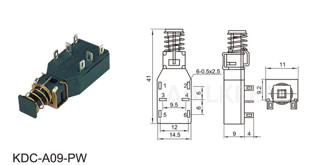 Factory direct sale 6pins black flat head self-locking straight key switch power ON-OFF switch with spring