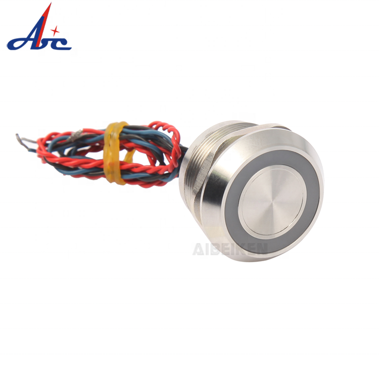 HS06 PS024 IP68 High quality 19mm On-Off Self-locking Ring Illuminated Stainless Steel 12V Blue Led Piezoelectric Switch