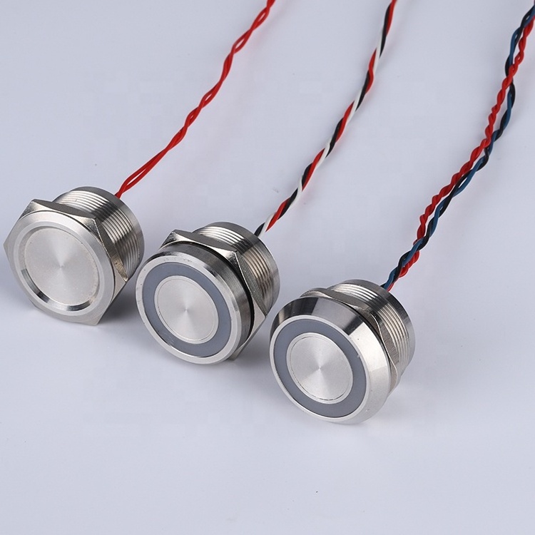 Electric Water-proof 24V Ring Led Illuminated Metal Round Push Button Chamfer Type 22mm Momentary Piezo Switch