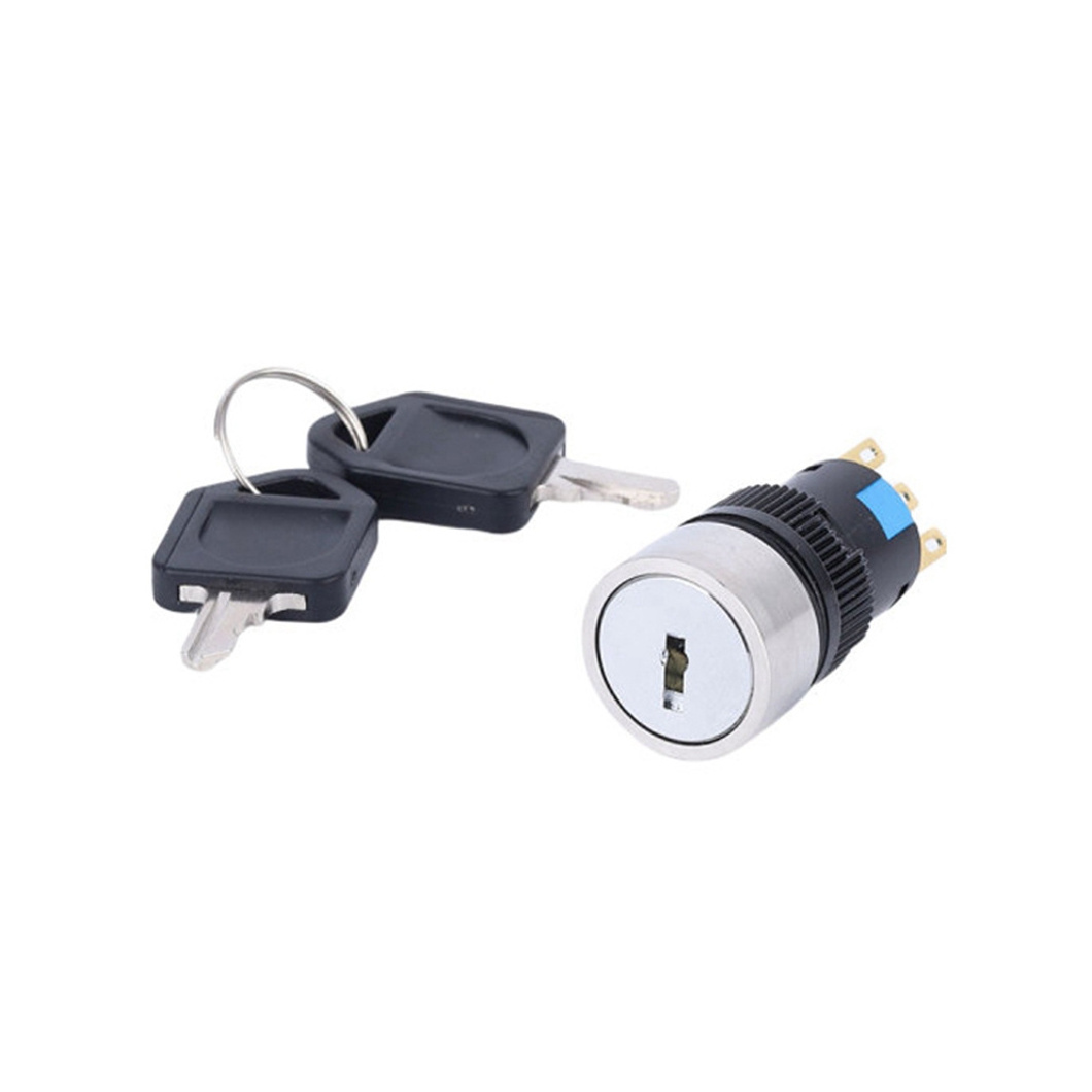 ABILKEEN 16MM High Quality Stainless Steel Key Rotary Push Button Switch 2 Position Latching/Momentary Metal Rotary Key Switch