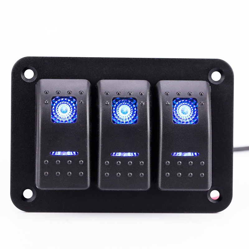 Three Port Carling Auto Customized Symbol Waterproof 3 Marine Led Rocker Switch Panel For Car Boat Blue LED