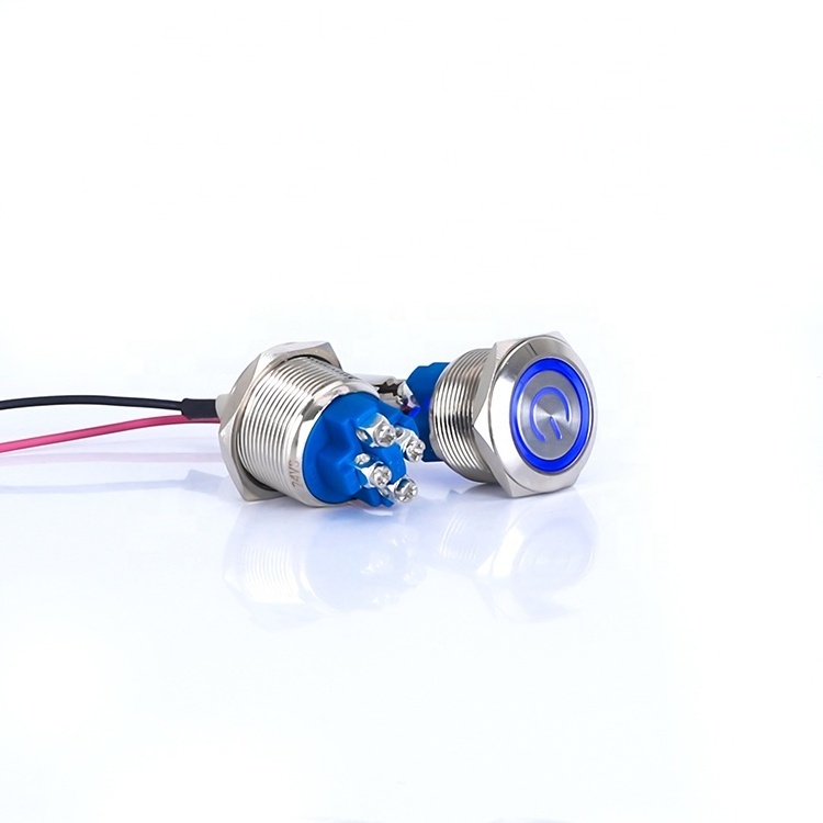 NEW 22mm 1NO Screw terminal 12V Blue Light Electrical ON OFF Push button switch with led