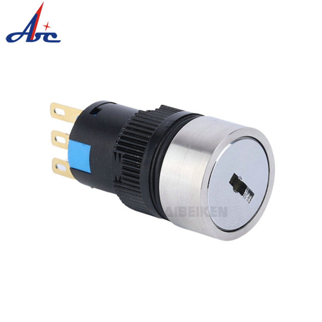 ABILKEEN 16MM High Quality Stainless Steel Key Rotary Push Button Switch 2 Position Latching/Momentary Metal Rotary Key Switch