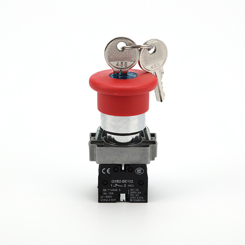 ABILKEEN XB2 Series 22mm Emergency Stop Head with Key Metal Rotary Switch 1NO1NC 10A IP65 Waterproof Key Rotary Knob Switch