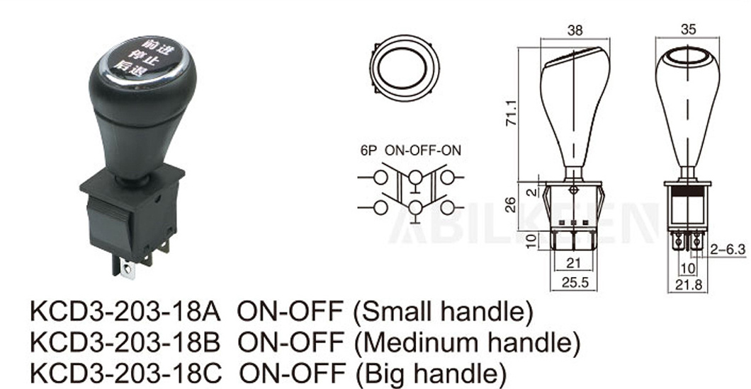 Hot Selling ABILKEEN New Design 3 Gear Remote Sensing Forward and Backward 6 PIN ON-OFF-ON Rocker Switch For Car