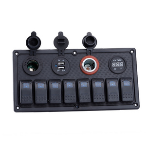 Marine Boat Yacht Waterproof Black 8-Gang Blue Red Led Rocker Switch Panel For Caravan