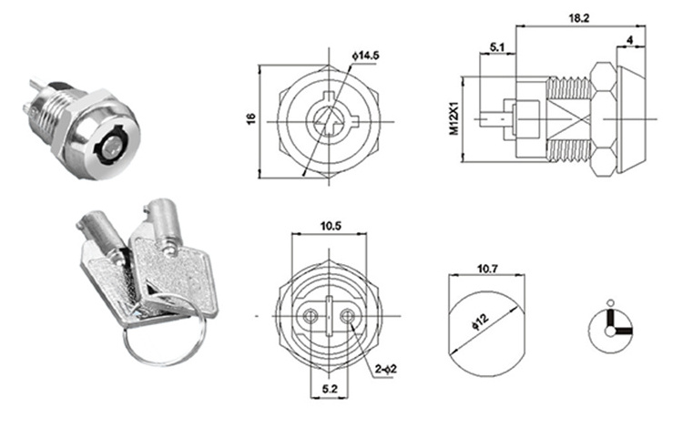 KS37 KSS1201-A 90 Degree 2-3 Position On-Off Plum Blossom Metal Key Switch Lock