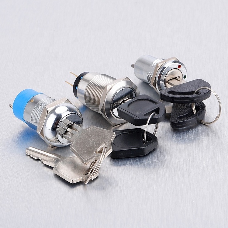 high quality 12mm waterproof IP67 double removed 1NO1NC black safety lock key switch 2 position