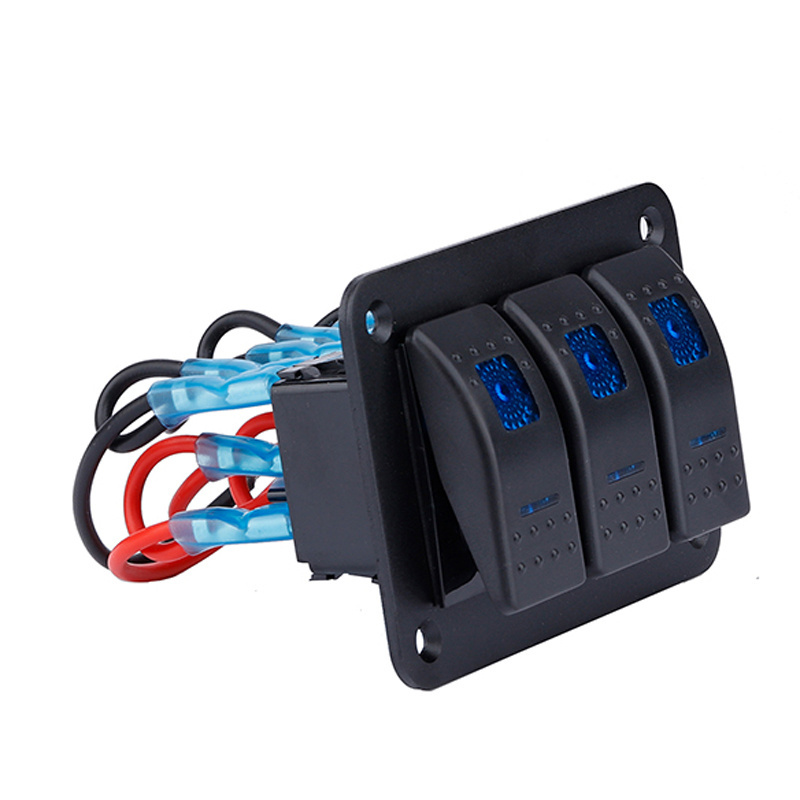 Three Port Carling Auto Customized Symbol Waterproof 3 Marine Led Rocker Switch Panel For Car Boat Blue LED