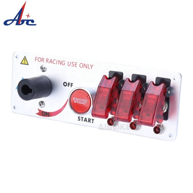 Red Cover Lighted Vehicle Waterproof ON-OFF Toggle Rocker Enging Start Racing Ignition Switch Panel