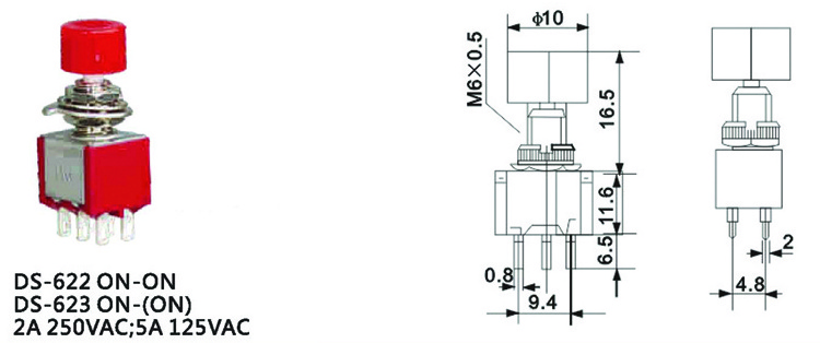 6mm Spring Loaded DPDT ON-(ON) 6 Pin Momentary Spring Return Toggle Switch For Machine