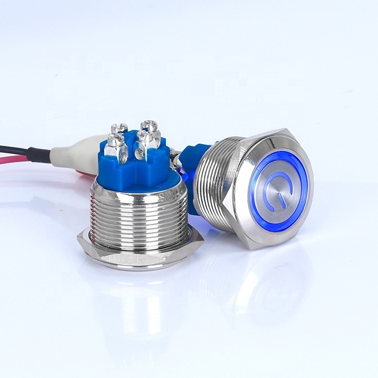 NEW 22mm 1NO Screw terminal 12V Blue Light Electrical ON OFF Push button switch with led