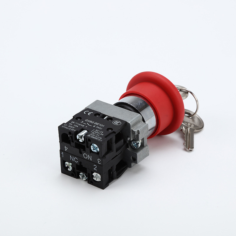 ABILKEEN XB2 Series 22mm Emergency Stop Head with Key Metal Rotary Switch 1NO1NC 10A IP65 Waterproof Key Rotary Knob Switch