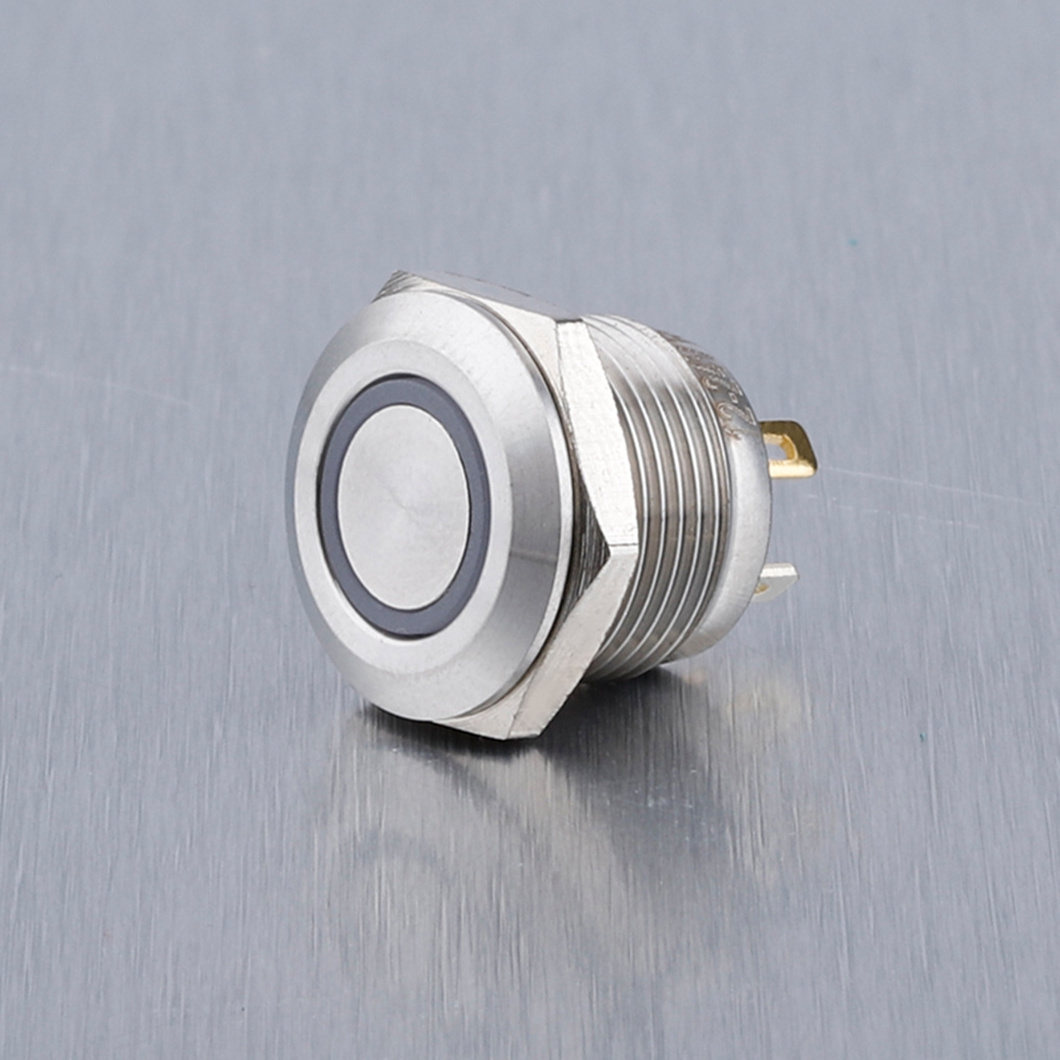 22mm Flat Round Momentary Stainless Steel Push Button Switch Waterproof 2NO 2NC Micro Metal Push Button