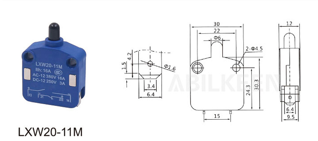 LXW20 New Design ABILKEEN Round Plunger Push Button Type Magnetism Micro Switch with 2 Pin Terminal