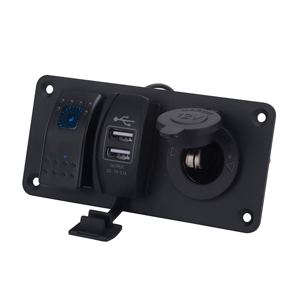 Rocker Switch Black Waterproof 4 Gang Rocker Switch Panel with LED Indicators For Boat and Marine