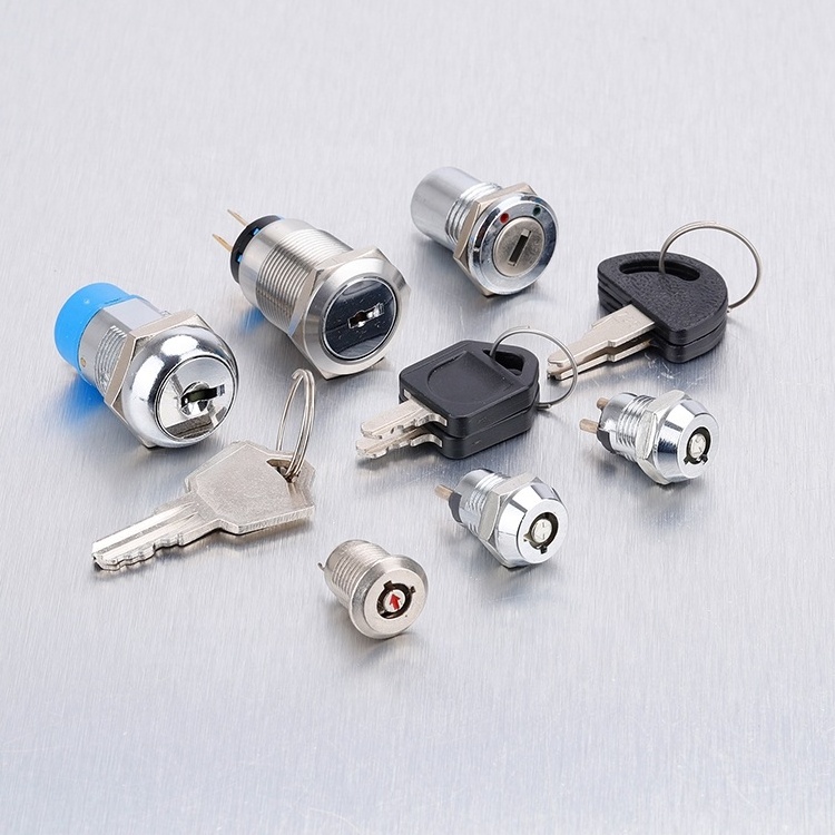 high quality 12mm waterproof IP67 double removed 1NO1NC black safety lock key switch 2 position