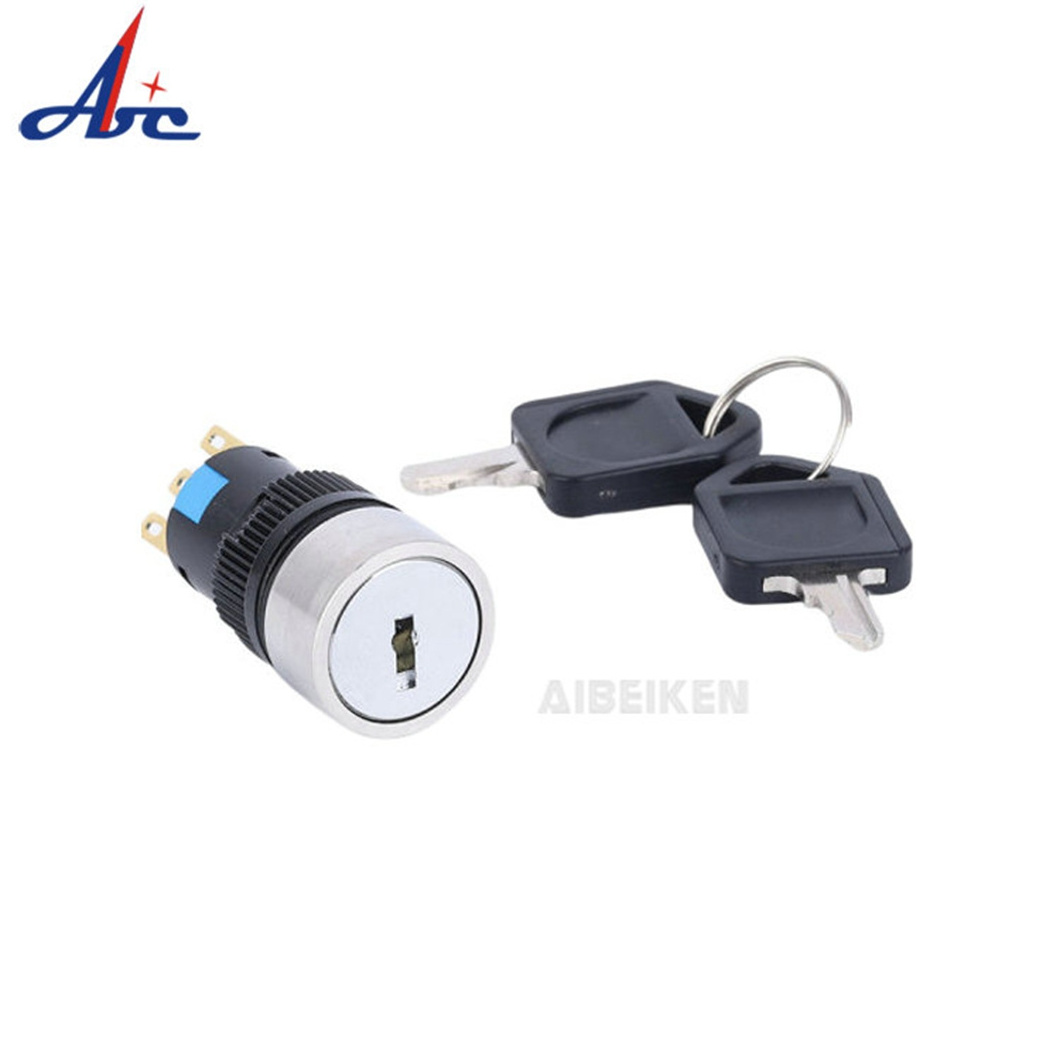 ABILKEEN 16MM High Quality Stainless Steel Key Rotary Push Button Switch 2 Position Latching/Momentary Metal Rotary Key Switch