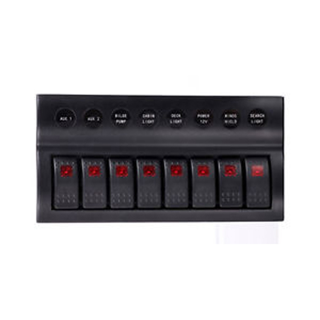 Waterproof Marine Boat Rocker Switch Panel 8 Gang Water Transfer LED Light Indicator Breaker