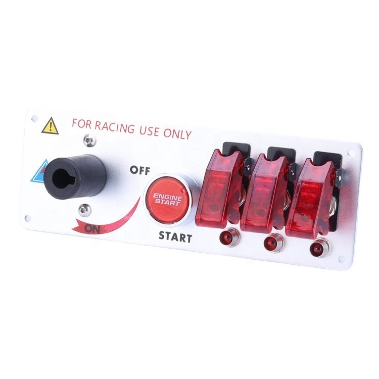 Red Cover Lighted Vehicle Waterproof ON-OFF Toggle Rocker Enging Start Racing Ignition Switch Panel