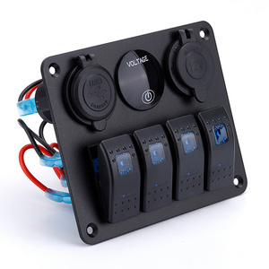 Rocker Switch Black Waterproof 4 Gang Rocker Switch Panel with LED Indicators For Boat and Marine