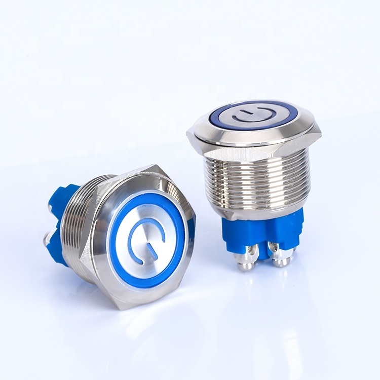 NEW 22mm 1NO Screw terminal 12V Blue Light Electrical ON OFF Push button switch with led