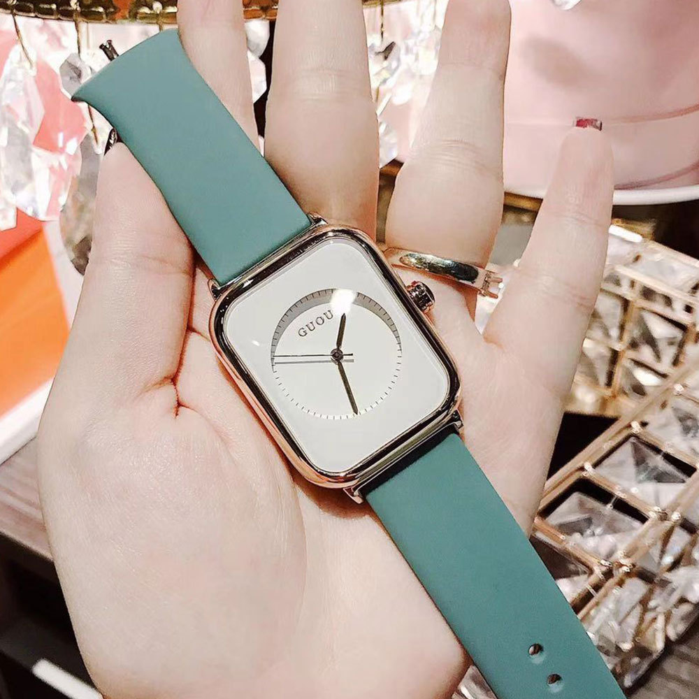 GUOU 8162 Top Brand Women's Watches Square Fashion Luxury Ladies Silicon Strap Clocks All-match Bracelet Quartz Watch