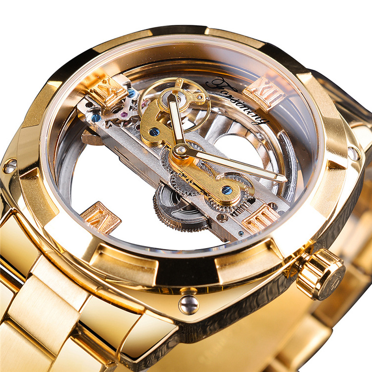 Forsining Watch GMT1165 Men Transparent Design Mechanical Silver Gear Skeleton stainless steel automatic watches men