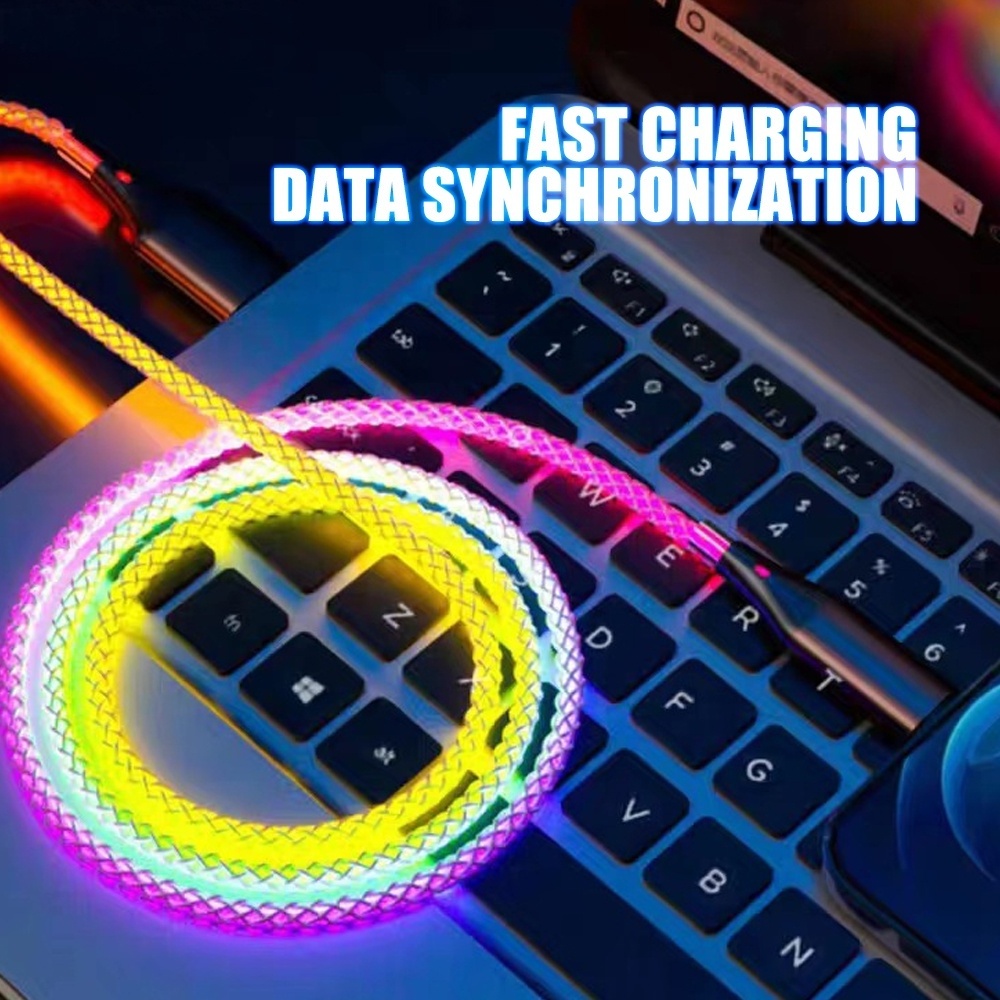 RGB Colorful Glowing USB C Cable 3.3FT USB A to USB C Fast Charging Cable Light Up Cellphone charger for Phone