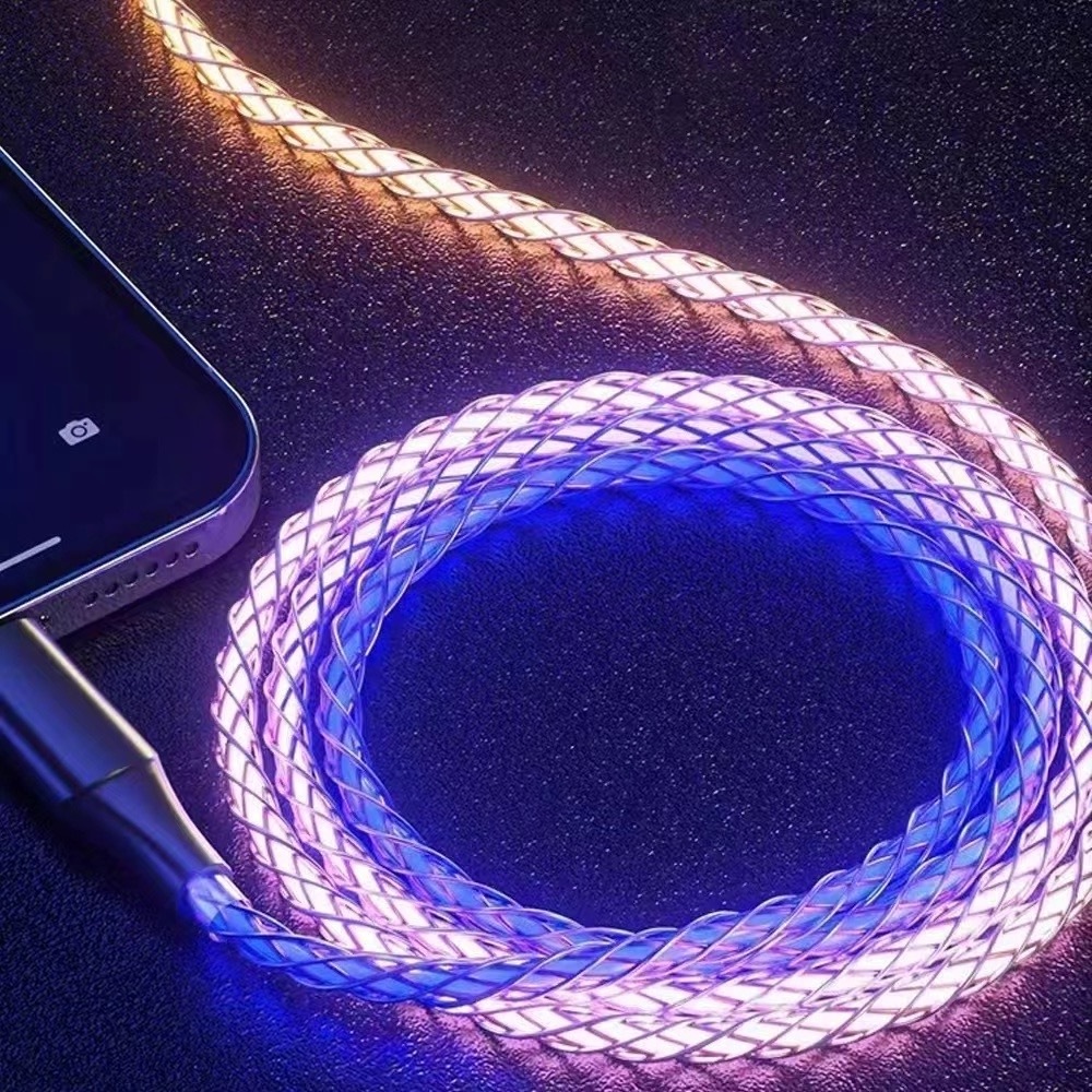 RGB Colorful Glowing USB C Cable 3.3FT USB A to USB C Fast Charging Cable Light Up Cellphone charger for Phone