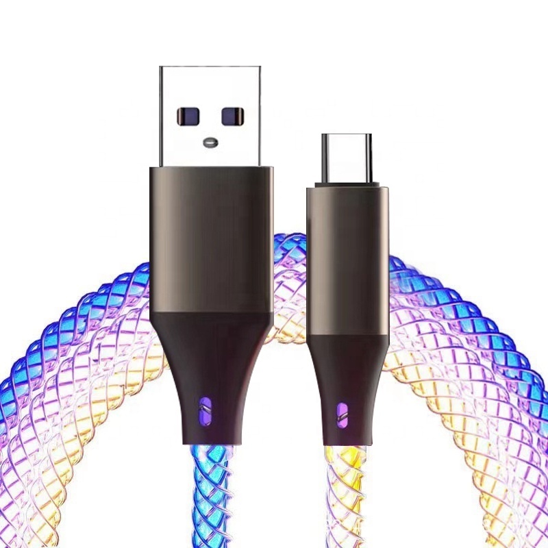 RGB Colorful Glowing USB C Cable 3.3FT USB A to USB C Fast Charging Cable Light Up Cellphone charger for Phone