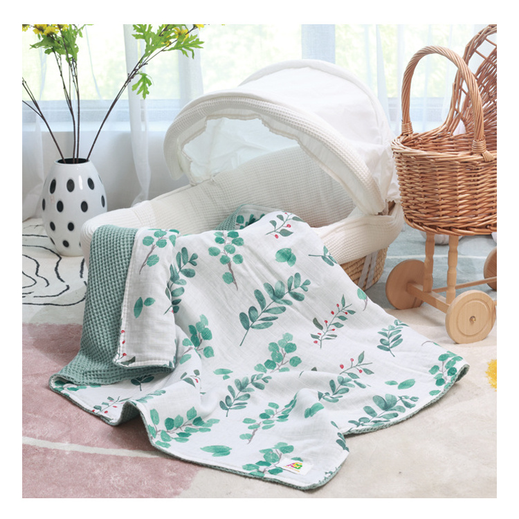 INS Hot Sell Luxury Design Customized Service Thick Lightweight Super Soft Baby Wrap Cotton Muslin Waffle Blankets Bedding