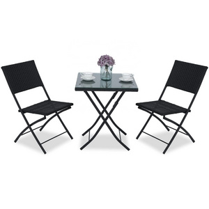 ABCCANOPY 3 Piece Patio Set Metal Folding Bistro Set 1 Folding Table with 2 Folding Chairs Conversation Set