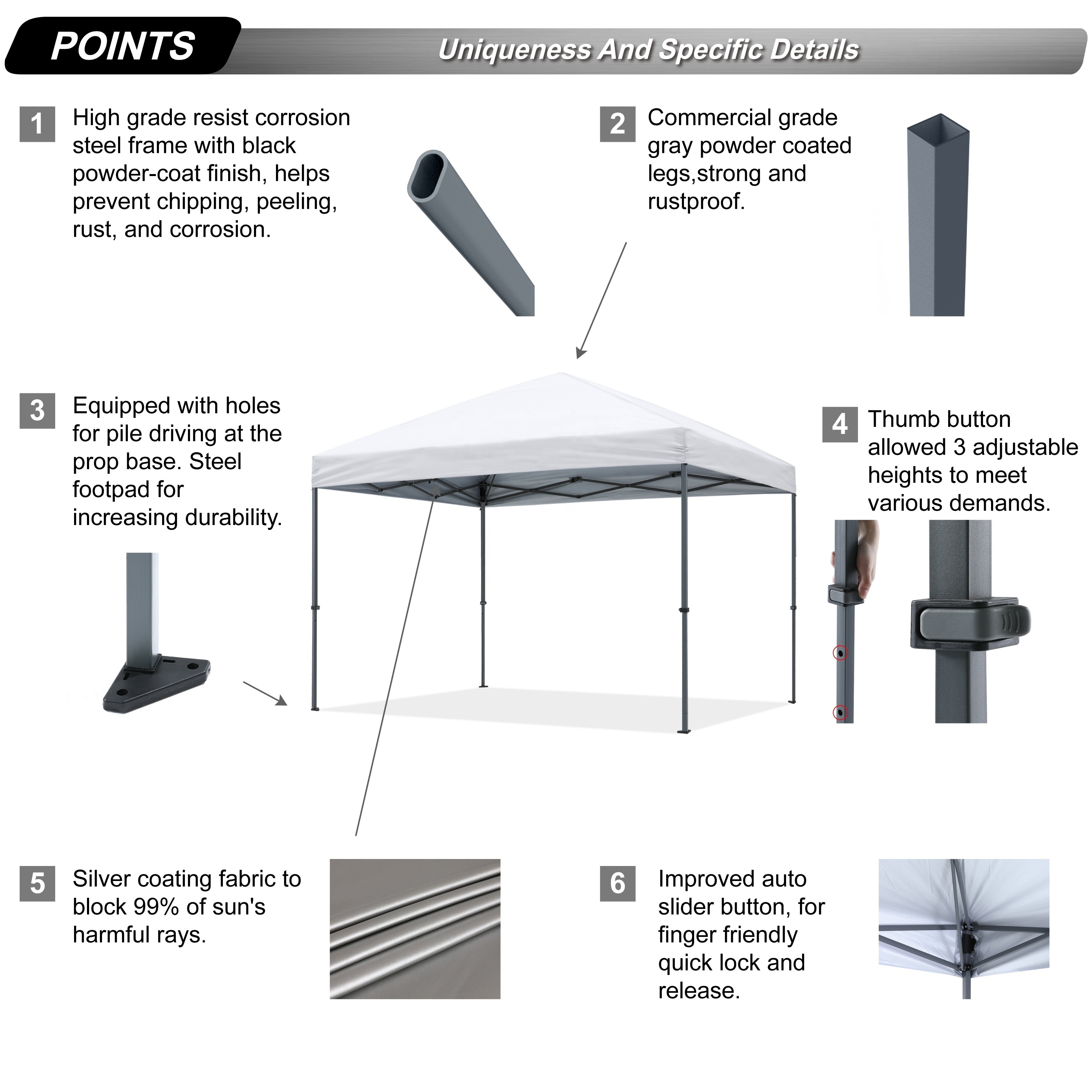 ABCCANOPY One Touch 10 Foot x 10 Foot Instant Shade Canopy w/ Center Lock Technology Gazebo da Giardino 3x3 Pieghevole