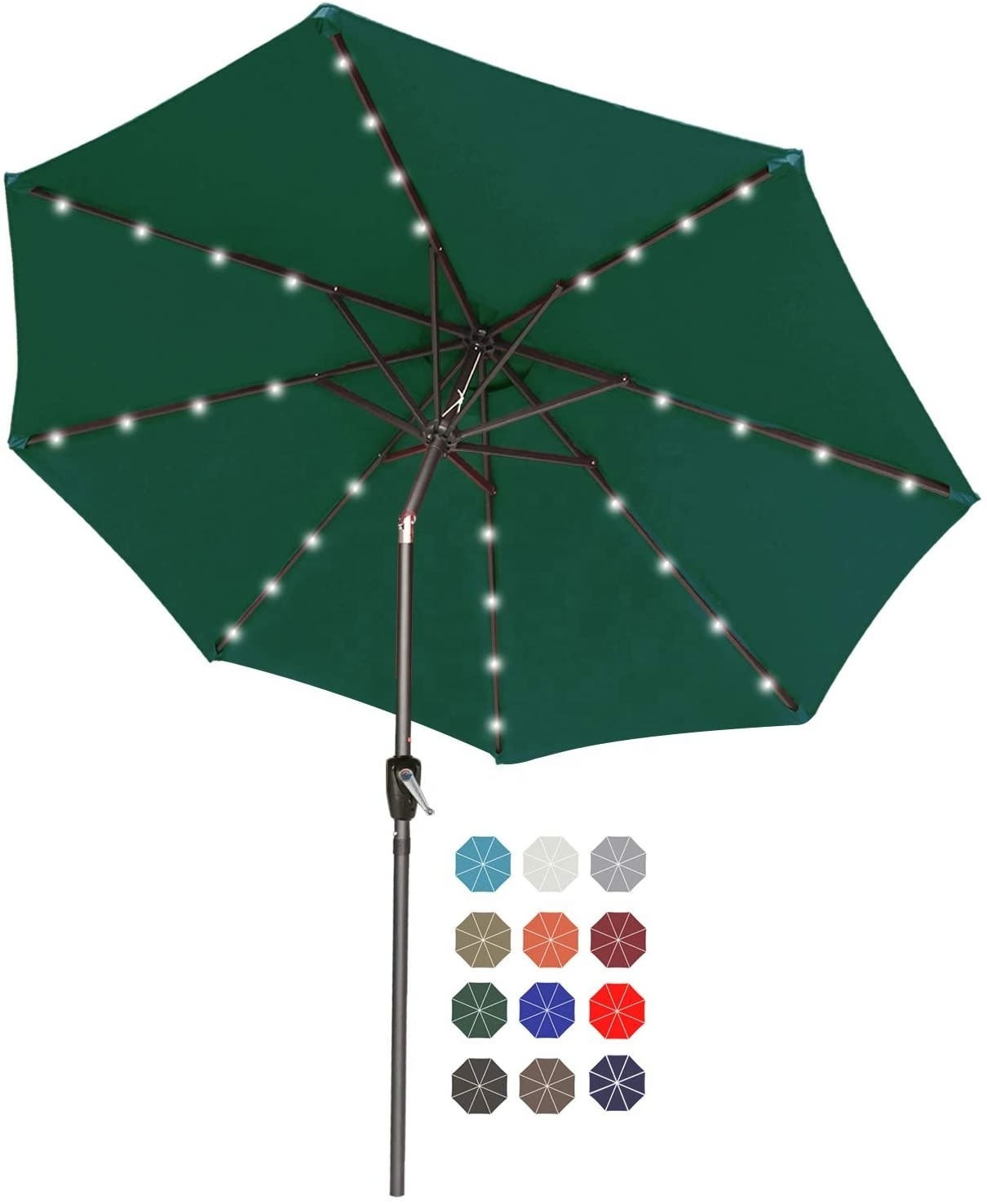 9ft Solar Patio Umbrella with 32 LED Lights Garden Market Umbrella with Push Button Tilt outdoor