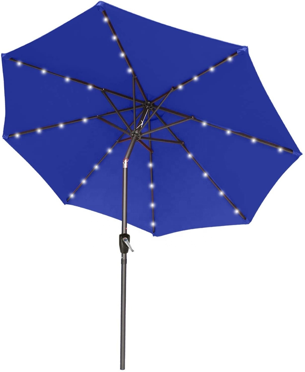 9ft Solar Patio Umbrella with 32 LED Lights Garden Market Umbrella with Push Button Tilt outdoor