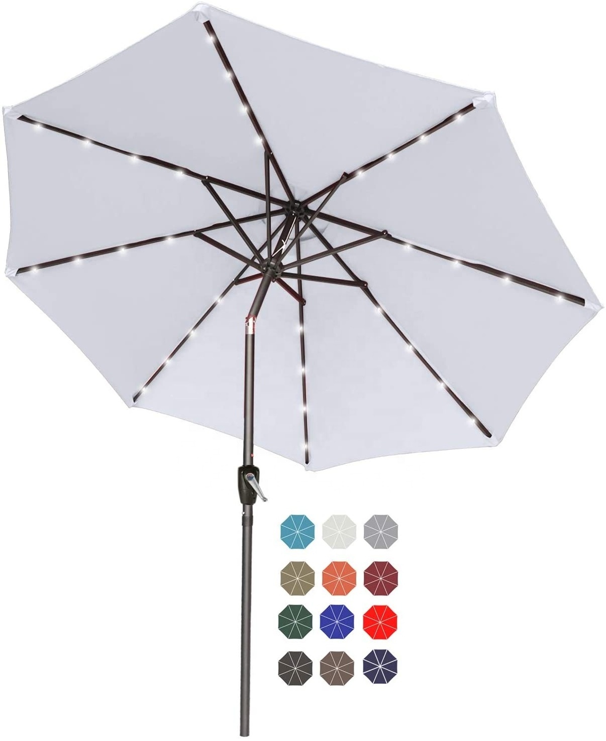 9ft Solar Patio Umbrella with 32 LED Lights Garden Market Umbrella with Push Button Tilt outdoor