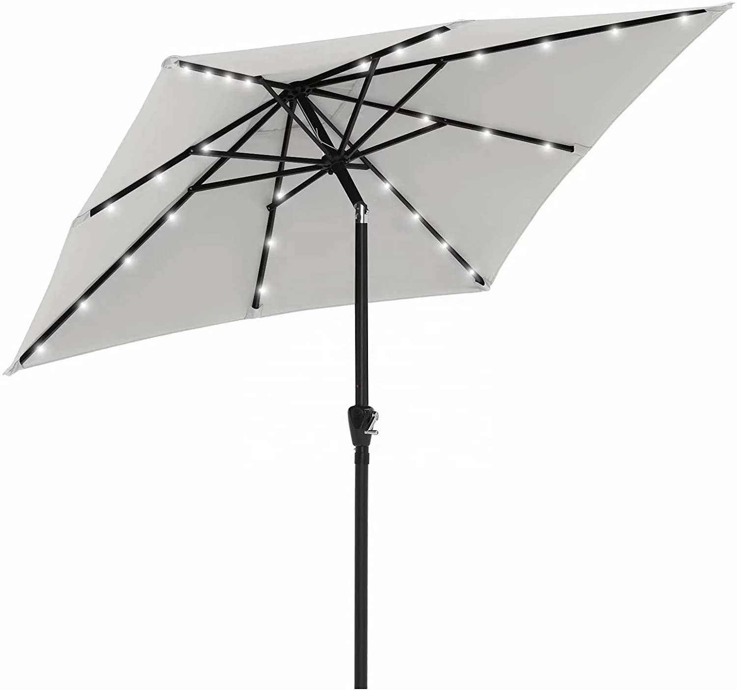 Beach Patio Umbrella Solar Panel Parasol Garden Solar Power Outdoor LED Square Solar Umbrella 7.5x7.5ft