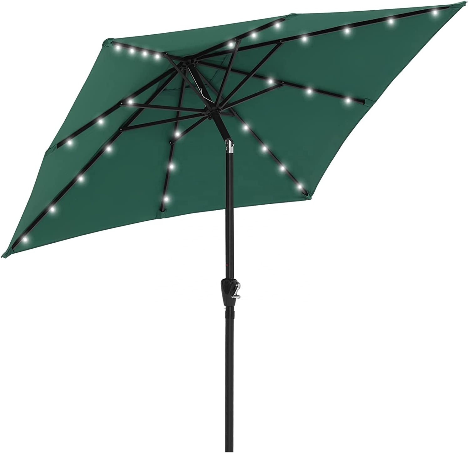 Beach Patio Umbrella Solar Panel Parasol Garden Solar Power Outdoor LED Square Solar Umbrella 7.5x7.5ft