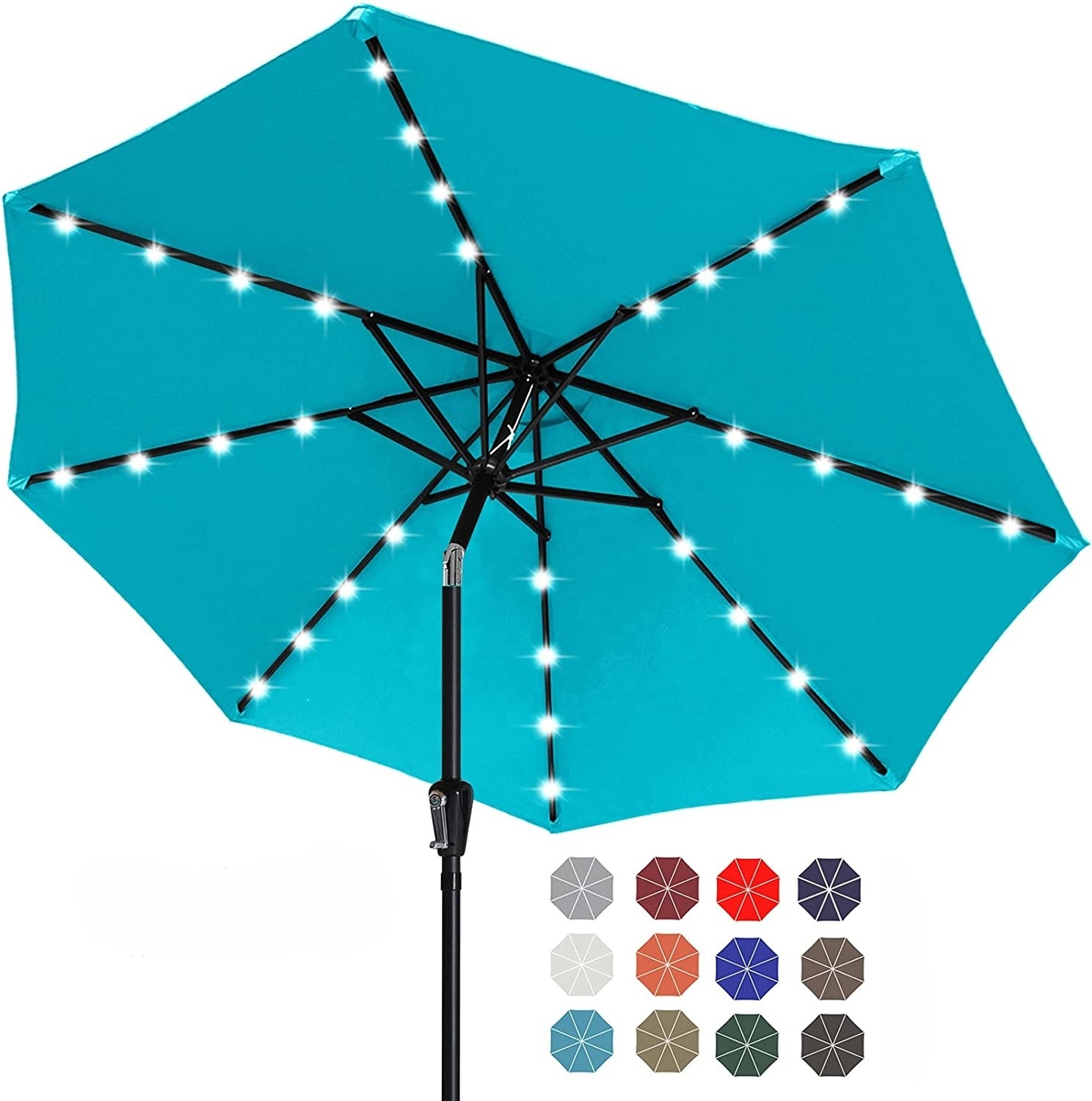 9ft Solar Patio Umbrella with 32 LED Lights Garden Umbrella heavy duty outdoor umbrellas with Push Button Tilt