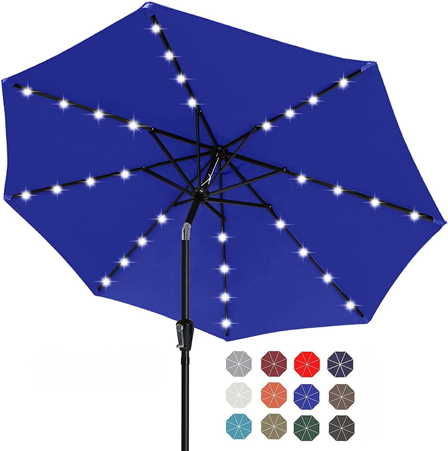 9ft Solar Patio Umbrella with 32 LED Lights Garden Umbrella heavy duty outdoor umbrellas with Push Button Tilt