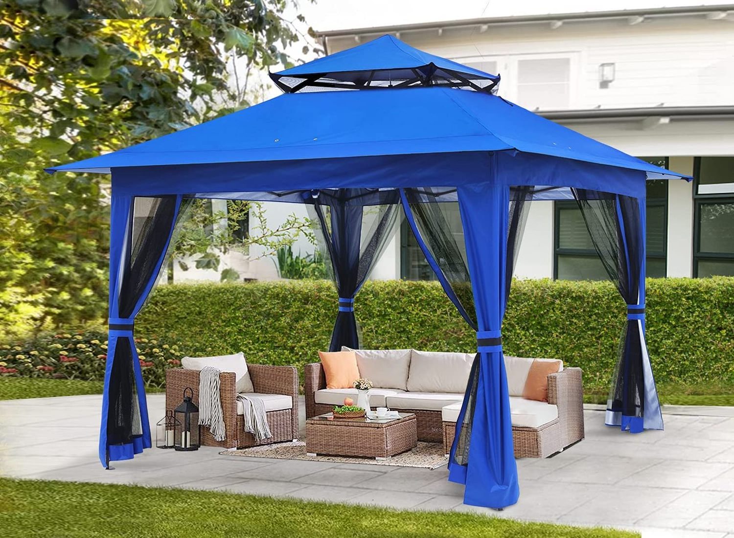 Outdoor Gazebo for Patios Canopy for Shade and Rain with Mosquito Netting, Soft Top Metal Frame Gazebo