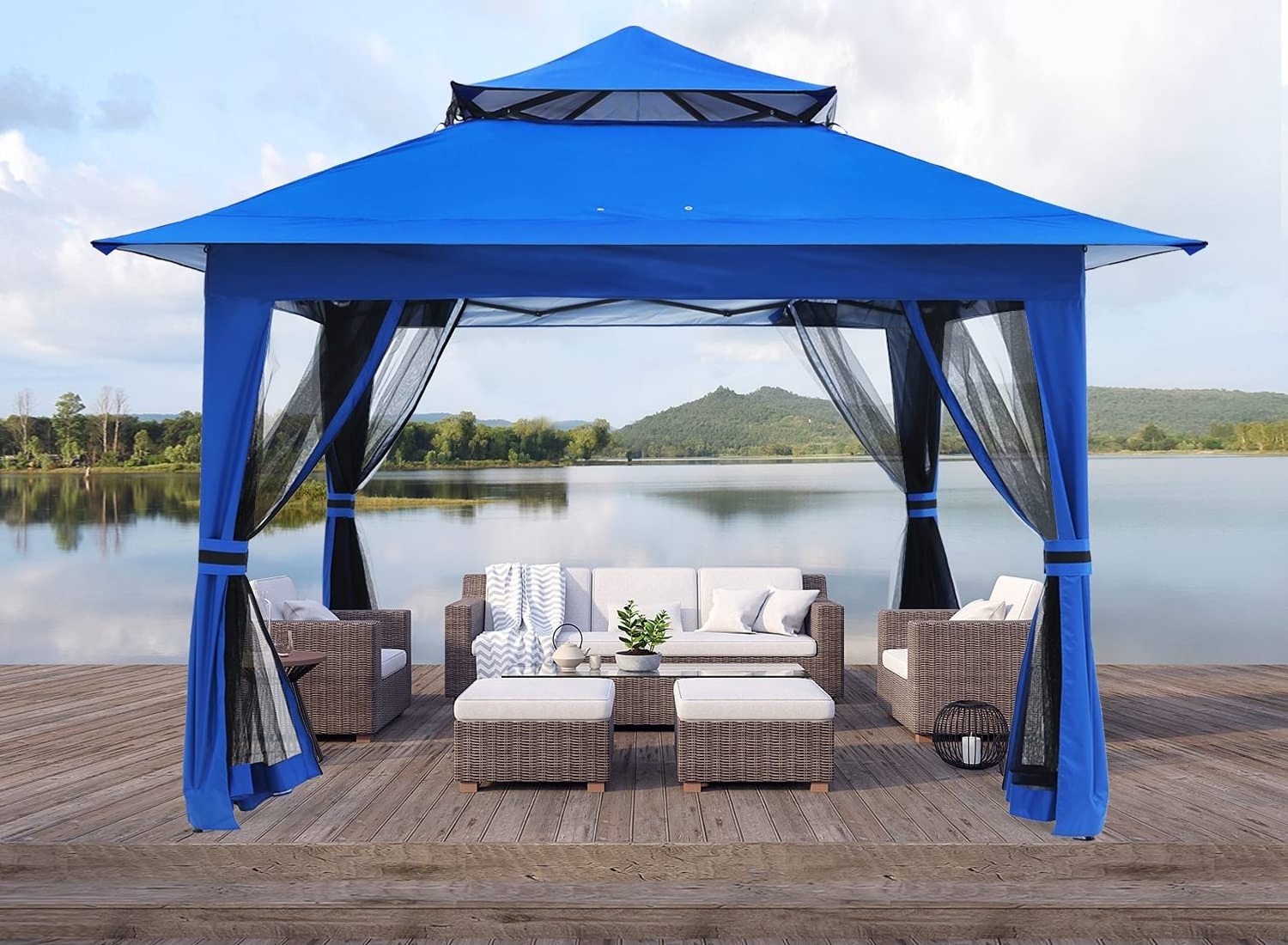 Outdoor Gazebo for Patios Canopy for Shade and Rain with Mosquito Netting, Soft Top Metal Frame Gazebo